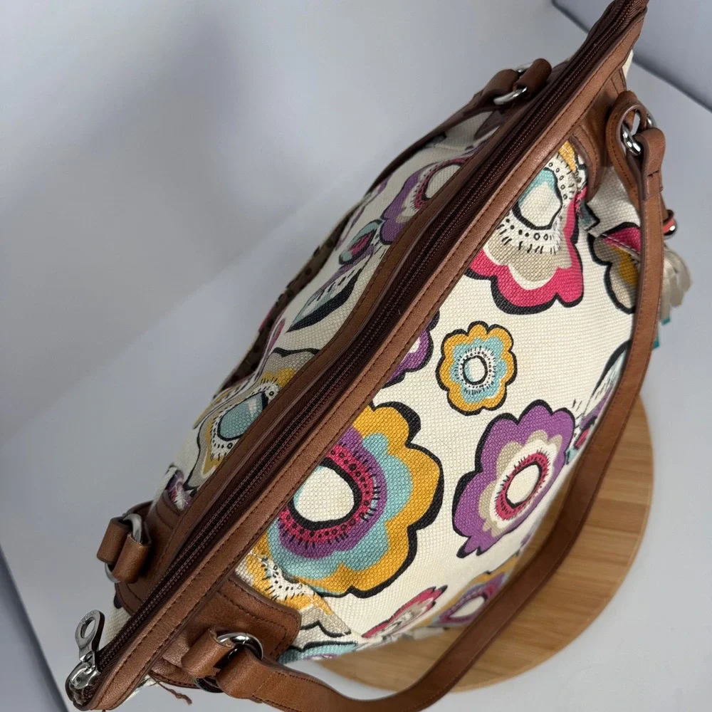 Relic Floral‎ Canvas Shoulder Bag Brown Faux Leather Trim RLH4429 Multicolor